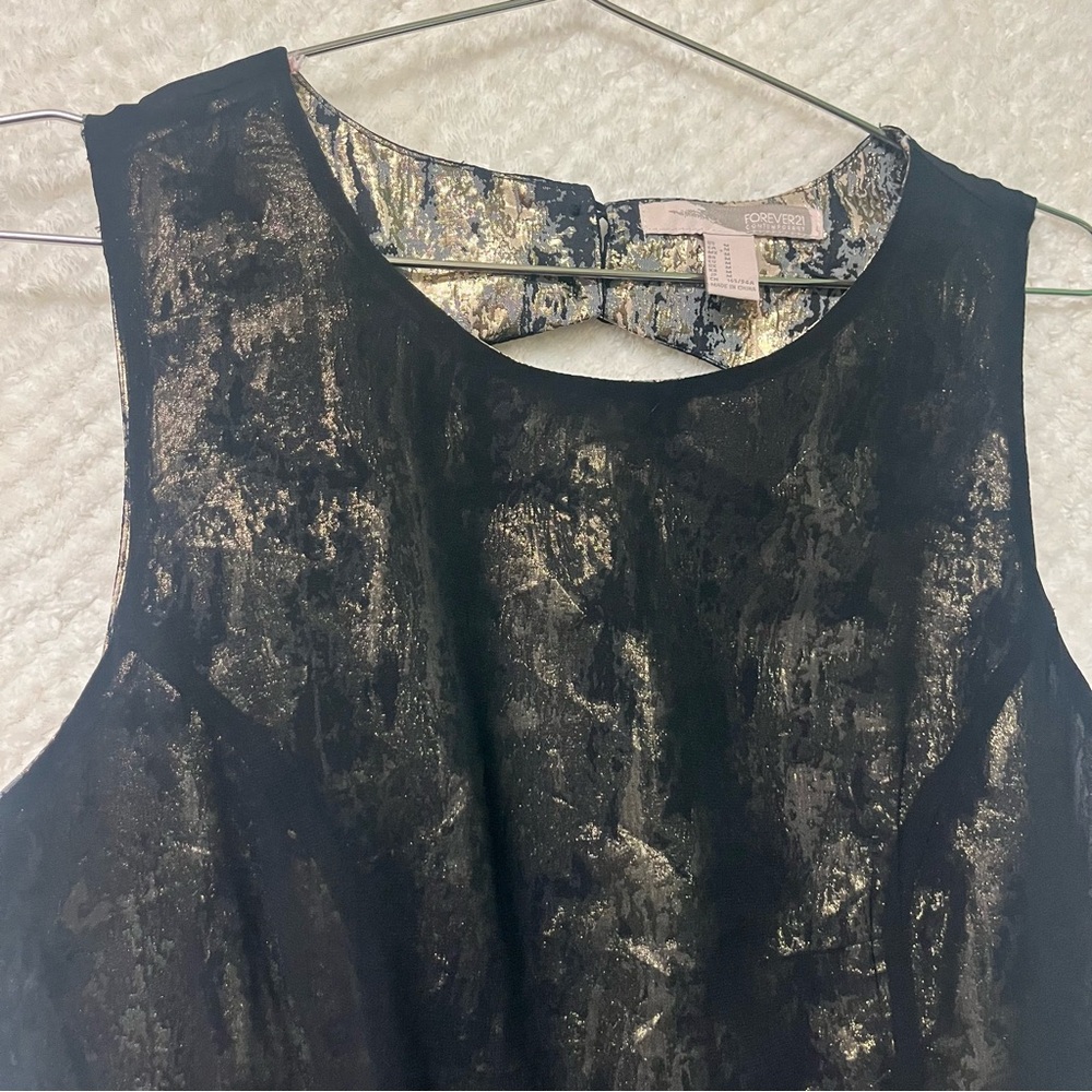 Forever 21 Metallic Black and Gold Dress Sleeveless Fit and Flare Formal Medium - Picture 7 of 12